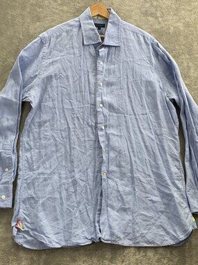 Lilly Pulitzer Shirt Mens XL Blue Linen Long Sleeve Resort Button Up Preppy